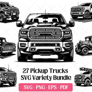 Pickup Truck SVG Bundle Cutting Laser Engraving Files, Vintage Farm Truck Clipart PNG Silhouette Design Outline Retro Sublimation