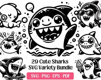 Shark SVG Bundle · Cartoon Baby Ocean Animal Clipart PNG, Cricut Files