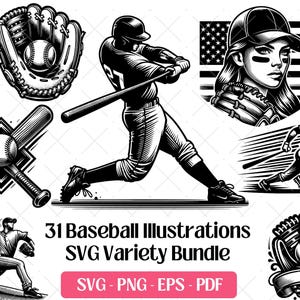 Baseball SVG-Bundle · Sport Spieler Team Werfer Clipart PNG · Cricut