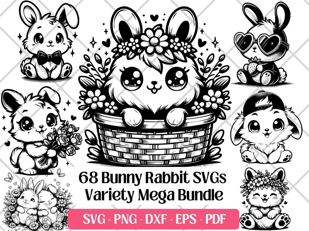 Floral Bunny Rabbit SVG Bundle · Botanical Easter Clipart PNG · Cricut ...
