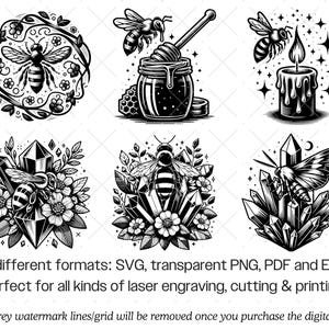 Bi SVG-paket · Blommig honungsbi honung natur Clipart PNG · Cricut bild 8