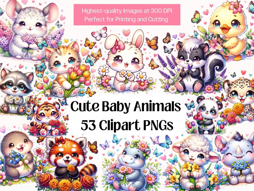 Watercolor Baby Animal PNG Bundle · Kawaii Nursery Safari Forest - Etsy