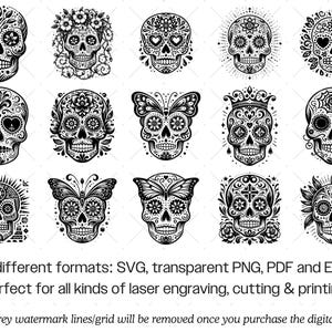 Sugar Skull SVG Bundle · Day of the Dead Mexican Clipart PNG · Cricut image 7