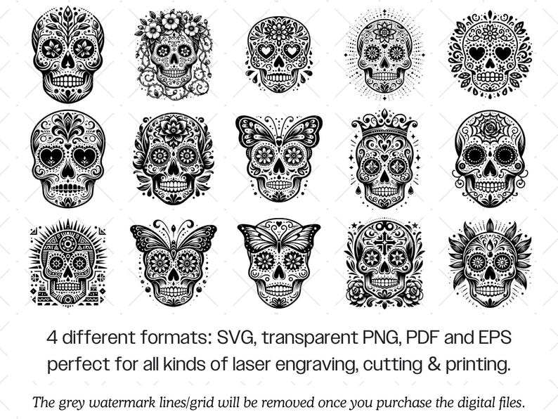 Sugar Skull SVG Bundle · Day of the Dead Mexican Clipart PNG · Cricut image 7