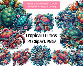 Watercolor Sea Turtle PNG Bundle · Tropical Ocean Marine Nursery