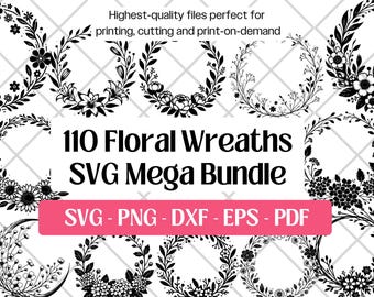 Bloemenkrans SVG-bundel · Botanische lijst clipart-png · Cricut-bestanden