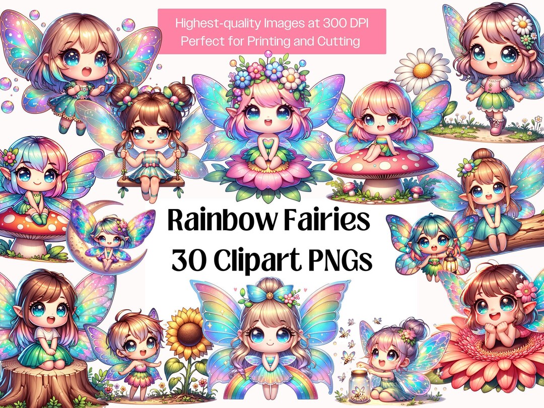 Rainbow Fairy PNG Bundle · Watercolor Magical Flower Fairy Clipart - Etsy