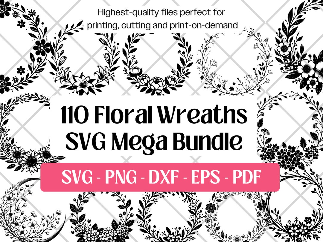 Floral Wreath SVG Bundle · Botanical Circular Frame Nature Floral ...