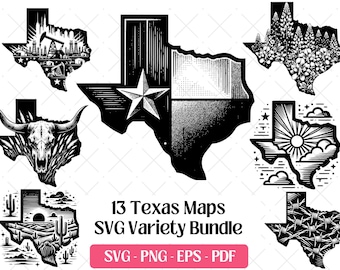 Texas kaart SVG-bundel · Western Lone Star Clipart PNG · Cricut-bestanden