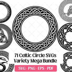 Bundle SVG cercles celtiques, coupe gravure fichiers laser art vectoriel PNG Eps Pdf, cercle de noeud celtique dessins Silhouette entrelacs Clipart Svg