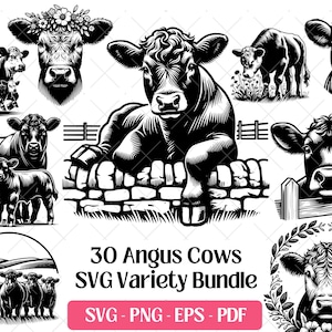 Angus Cow SVG Bundle · Farm Animal Ranch Clipart PNG · Cricut Files