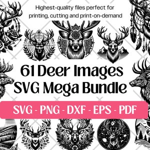 Deer SVG Files, Vector Art Svg, PNG, DXF, Eps, Pdf • Deer Svg for Laser Cutting, Cutout, Prints, Shirts • Silhouette Svg Sublimation Designs