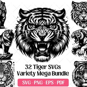 Tijger SVG-bundel · Wilde kat hoofd jungle clipart-png-bestand · Cricut-bestanden