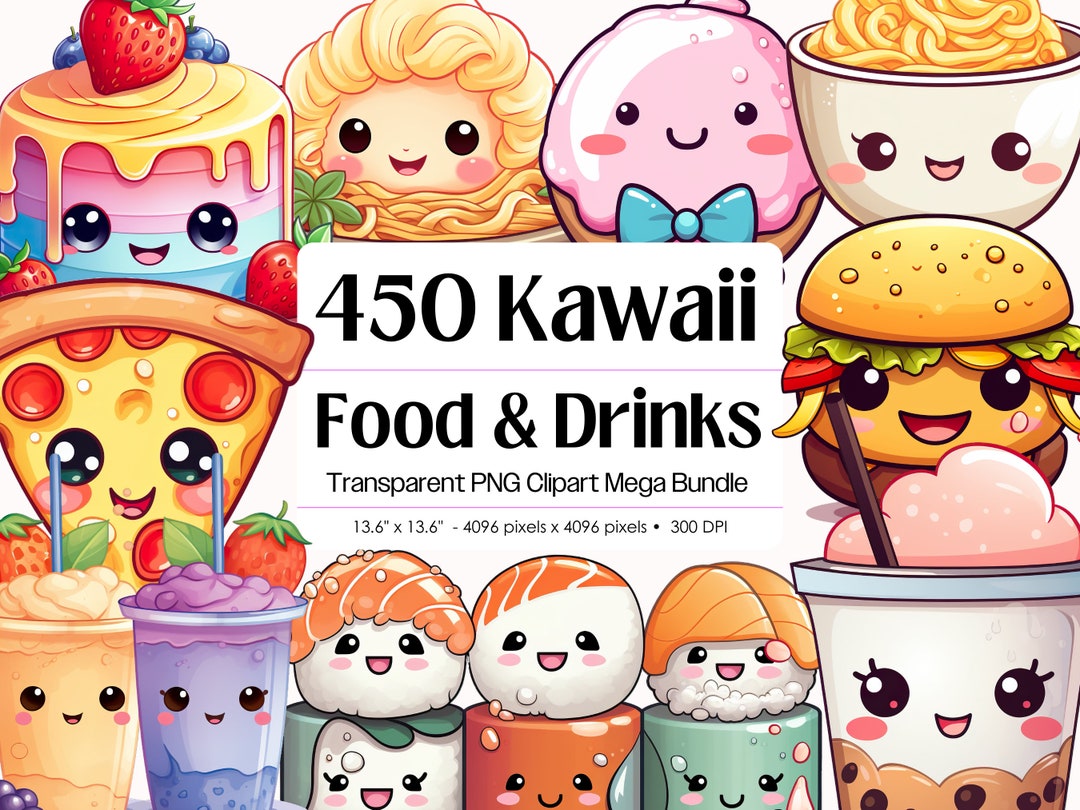 Kawaii Food Drinks Clipart PNG Bundle · Whimsical Cartoon Food Drink ...