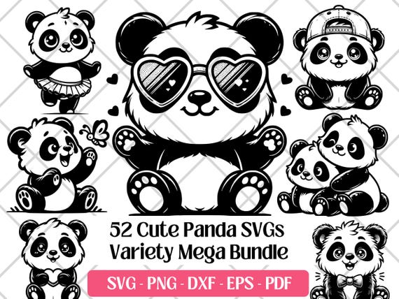 Panda SVG Bundle · Whimsical Funny Cartoon Giant Clipart PNG · Cricut