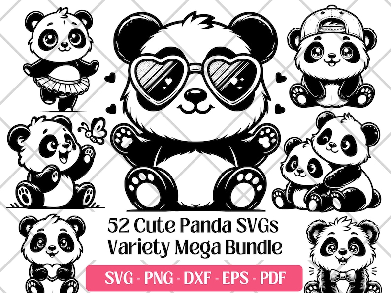Panda SVG Bundle · Whimsical Funny Cartoon Giant Clipart PNG · Cricut image 1