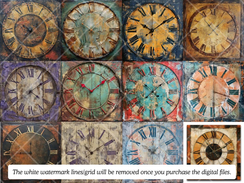 Ensemble PNG de cadrans d'horloge vintage · Clipart de scrapbooking grunge image 7