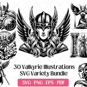 Valkyrie SVG Bundle · Norse Viking Shieldmaiden Clipart PNG · Cricut image 1