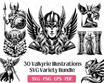 Valkyrie SVG Bundle · Norse Viking Shieldmaiden Clipart PNG · Cricut