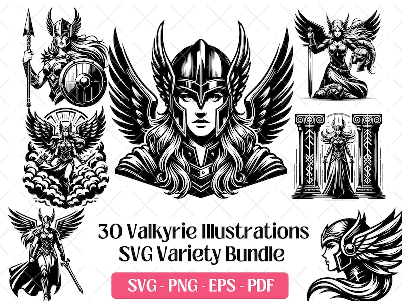 Valkyrie SVG Bundle · Norse Viking Shieldmaiden Clipart PNG · Cricut image 1