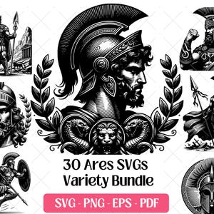 Ares SVG Bundle Cutting Laser Engraving Files, Greek God of War Clipart PNG Mythical Silhouette Design Mythology Warrior Symbol Sublimation
