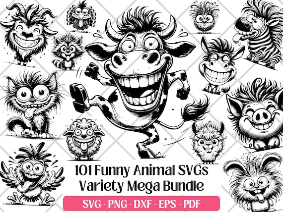 Funny Cartoon Animal SVG Bundle · Quirky Clipart PNG · Cricut Files
