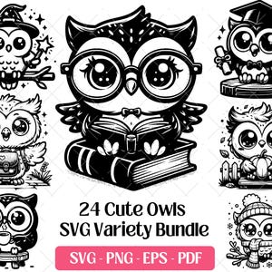 Cute Baby Owl SVG Bundle, Cutting Files, Vector Art, PNG Eps Pdf, Laser Engraving Files · Owl Face Head Clipart Bird Baby Animal Silhouette