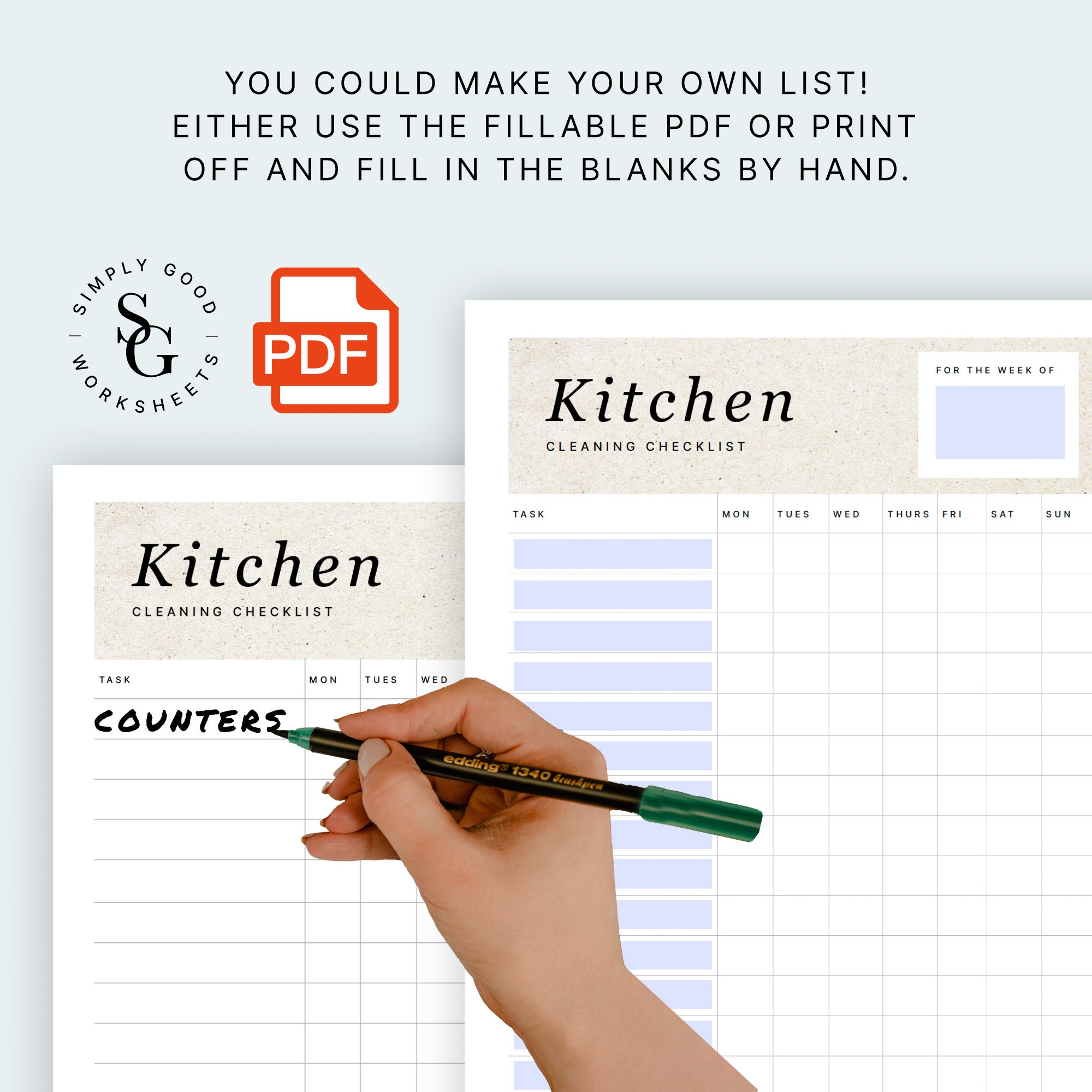 Kitchen Cleaning Checklist by Week, Printable Download, Fillable PDF ...