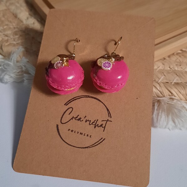 Paire de boucles d'oreilles "macaron", en argile polymère & Acier inoxydable