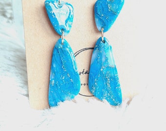 Paire de boucles d'oreilles,bleues translucide en pate polymère & Acier inoxydable