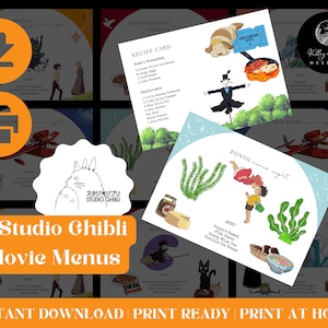 Studio Ghibli Dinner and Movie Cards,  Dinner and Movie Printable Cards, Instant Digital Download