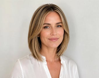Prótesis capilar humana para cabello fino en mujeres, 30 cm (12 pulgadas) / Monofilamento, mezcla de castaño y rubio con raíz castaño oscuro / Prótesis capilar natural, densidad del 120%, 10 x 11,4 cm (4 x 4,5 pulgadas)