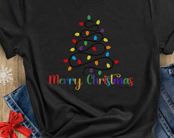 Christmas Lights Tree T-Shirt: Unisex Holiday Tee