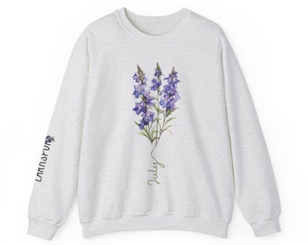 Birth Month Sweatshirt July for Her Sweatshirt Birth Month Larkspur Gift for Mom or Grandma Sweatshirt Birth Month July Larkspur Flower