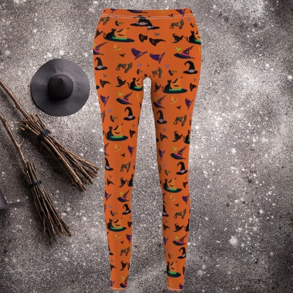 Women s Leggings With Halloween Theme Leggings With Witch Hats Print for Halloween Pants Gift for Her With Halloween Print Leggings for Gift Etsy