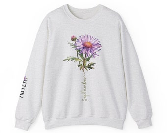 September Birth Month Flower Sweatshirt, Aster Gift for Her