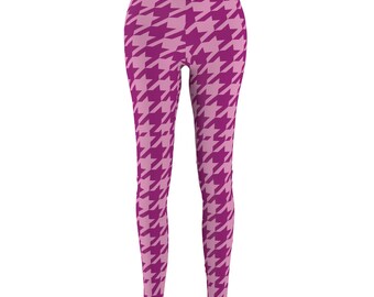 Purple Houndstooth Leggings, Soft Suede Feel