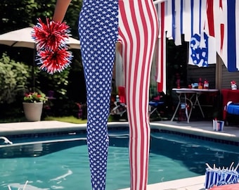 Flag Leggings for Her American Flag Leggings for the Fourth of July Leggings with Stars and Stripes Gift for Her Holiday Leggings with Flag