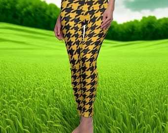 Yellow Houndstooth Leggings - Bold Pattern, Soft Comfort