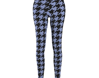 Blue Houndstooth Leggings, Suede-Feel Skinny Fit