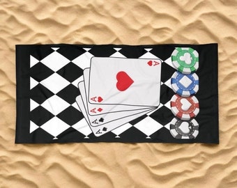 Beach Towel Poker Print for Unisex Vacation Towel for Man with Poker Theme Beach Towel for Summer Vacation Gift for Father's Day Gift Dad