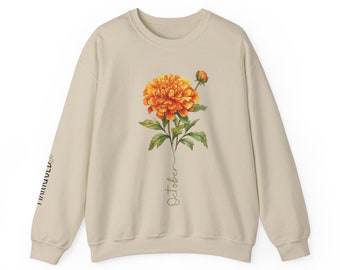 October Birth Flower Sweatshirt: Marigold Design, Cozy Crewneck