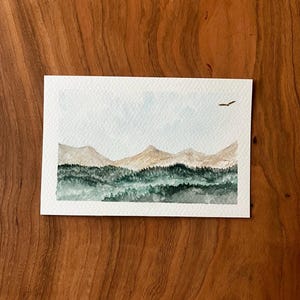 Hand-painted 4x6 Watercolor Mini Painting - Mountain Range in Summer
