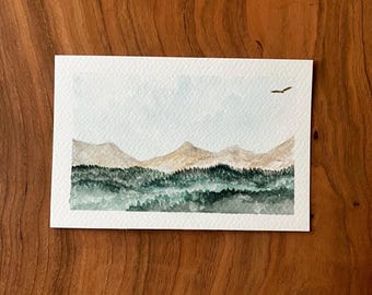 ミニチュア水彩画の山の風景 – 手描きの小さなアート - Etsy 日本
