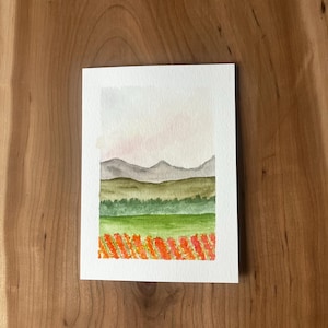 Cartão aquarela 5x7 pintado à mão - Campos de tulipas de Mt Vernon