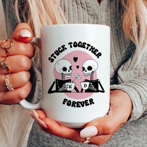 Funny Mr and Mrs Mug, Custom Initial Newlywed Gift, Engagement Gift, Couple Mug Set, Goth Bride Gift, Skeleton Wedding, Valentines Day Gift
