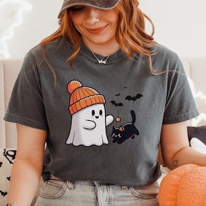 Comfort Colors® Ghost Black Cats Halloween Shirt, Cute Ghost Cat Halloween Shirt, Spooky Season, Cat Lover Gift, Halloween Gift Cats Owner