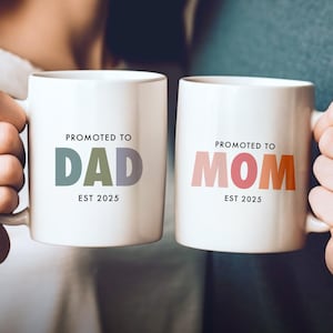 New Mommy Daddy Coffee Mug, 1st Mothers Day Mug Gift, Promoted to New Mom and Dad Mug Set, Baby Shower Gift, New Parents Gift Basket Mug
