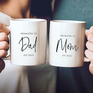 New Mommy Daddy Coffee Mug, 1st Mothers Day Mug Gift, Promoted to New Mom and Dad Mug Set, Baby Shower Gift, New Parents Gift Basket Mug