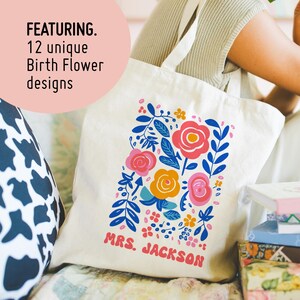 Bolsa de professor com flores de nascimento personalizadas, presente de agradecimento ao professor, presentes para madrinhas, presente de aniversário para ela, presente personalizado para professor